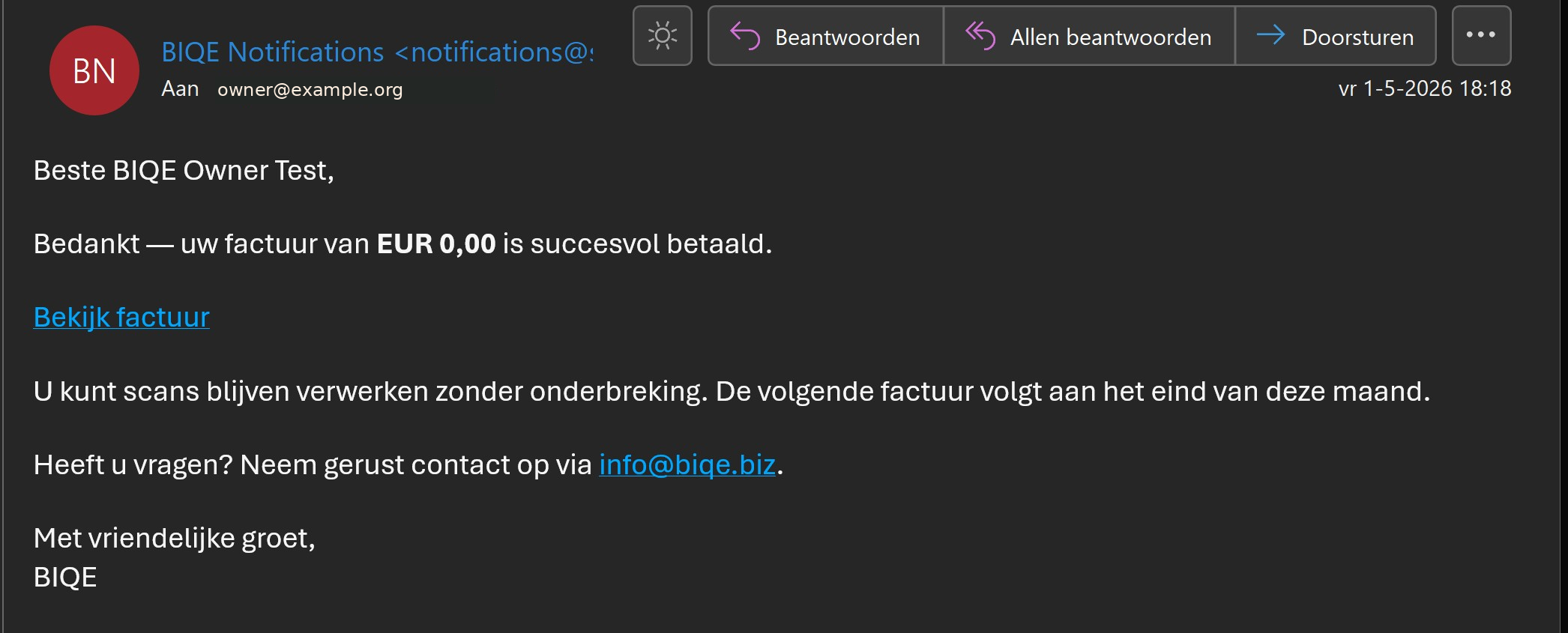 Bevestigingsmail betaalmethode
